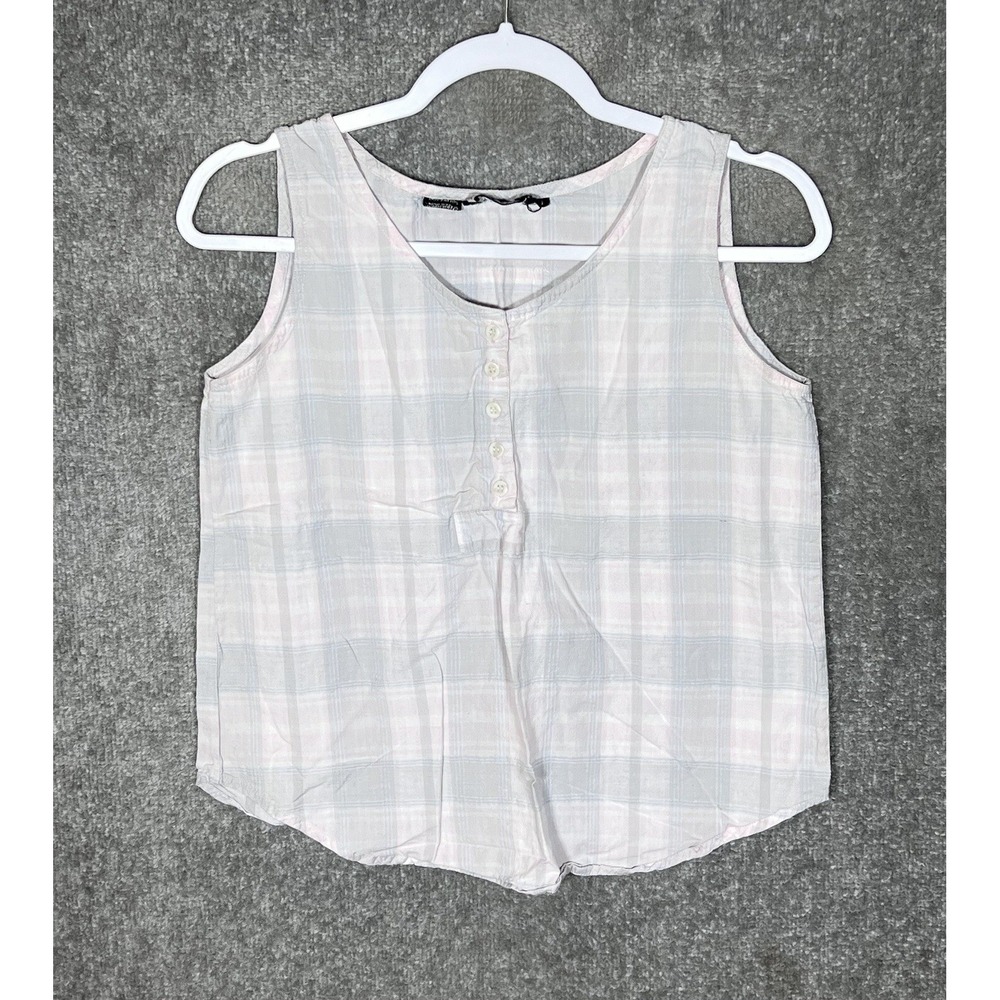 Krazy Kat Sleeveless Top Womens Small Pink Grey Plaid Cotton Cottagecore Casual